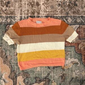 Arizona Jean Company Short Sleeve Striped Tee in Coral, Mustard, Cream, Tan